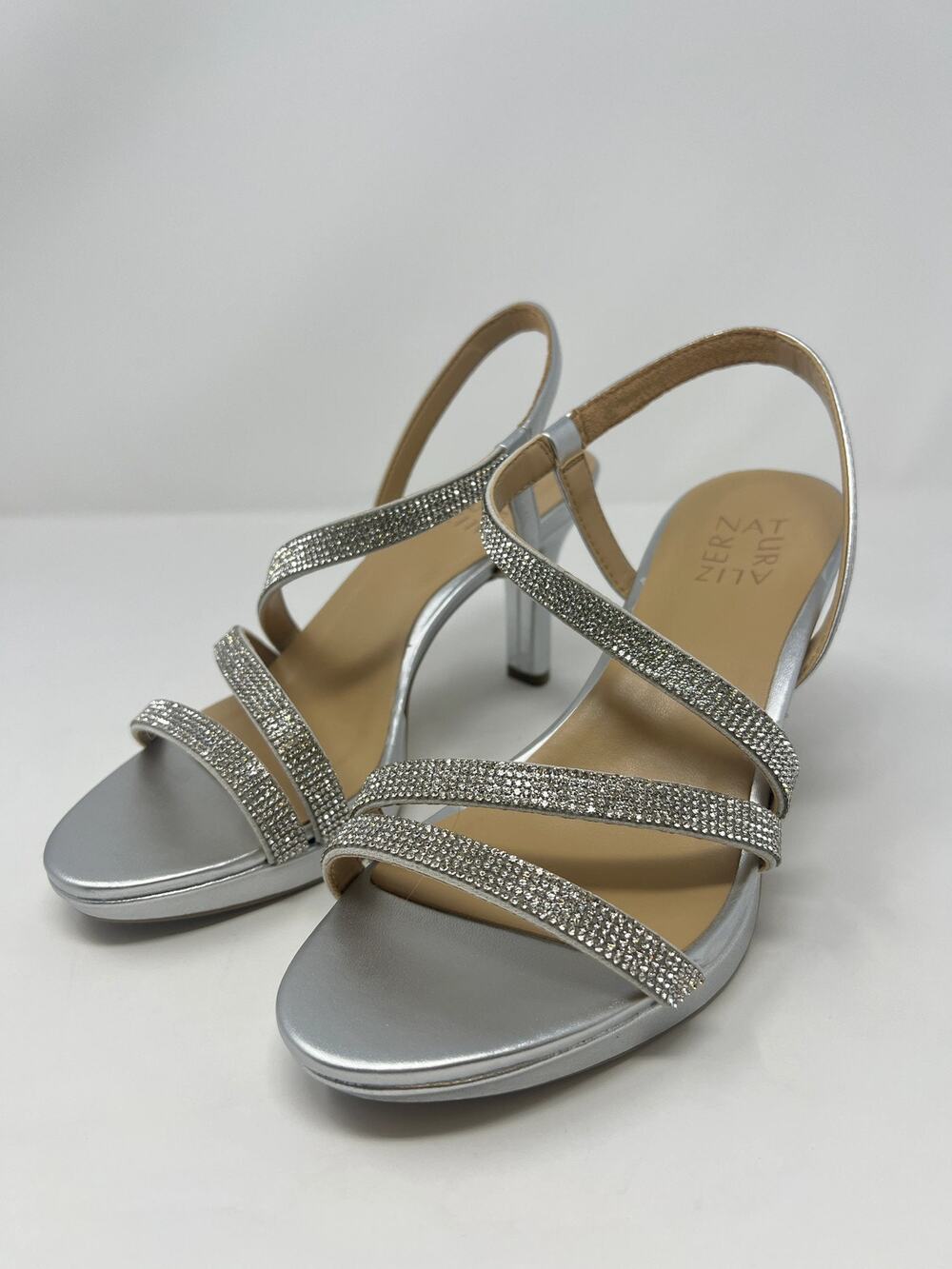 Naturalizer Women's 7.5W Brenta2 Silver Strappy Dress Sandals